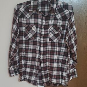 Plaid Men's Casual Button Down Shirt - Black, White, and Brown